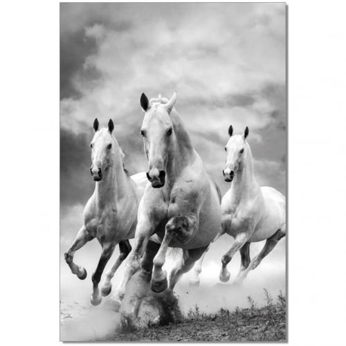 Galloping Horses Wall Art in White & Grey